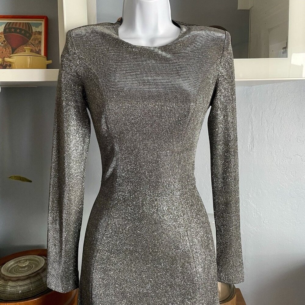 House of CB London Paolina Silver Sparkle Dress Bodycon Long Sleeve - Picture 3 of 12